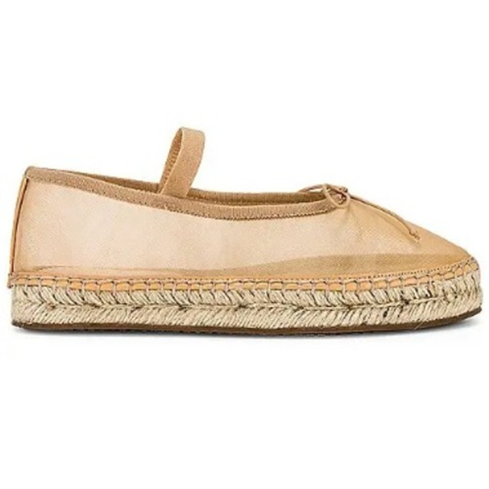 Loeffler Randall Kayla Flat Espadrilles Women 9 Mesh Tan Mary Jane Ballet Boho